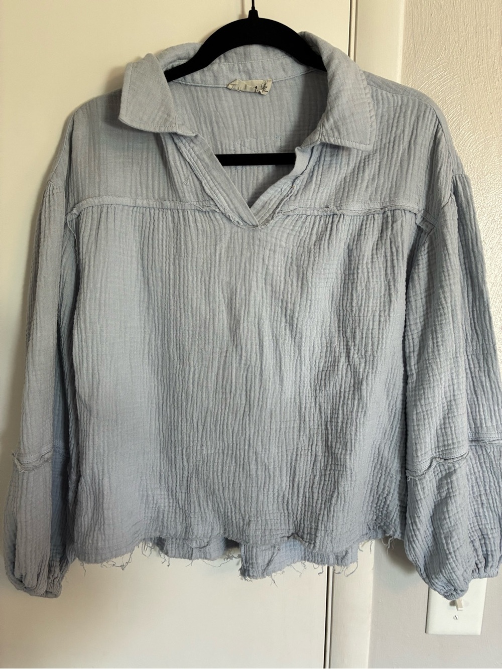 Light Blue 100% Cotton Gauze Boutique Minimalist Top - Picture 3 of 9